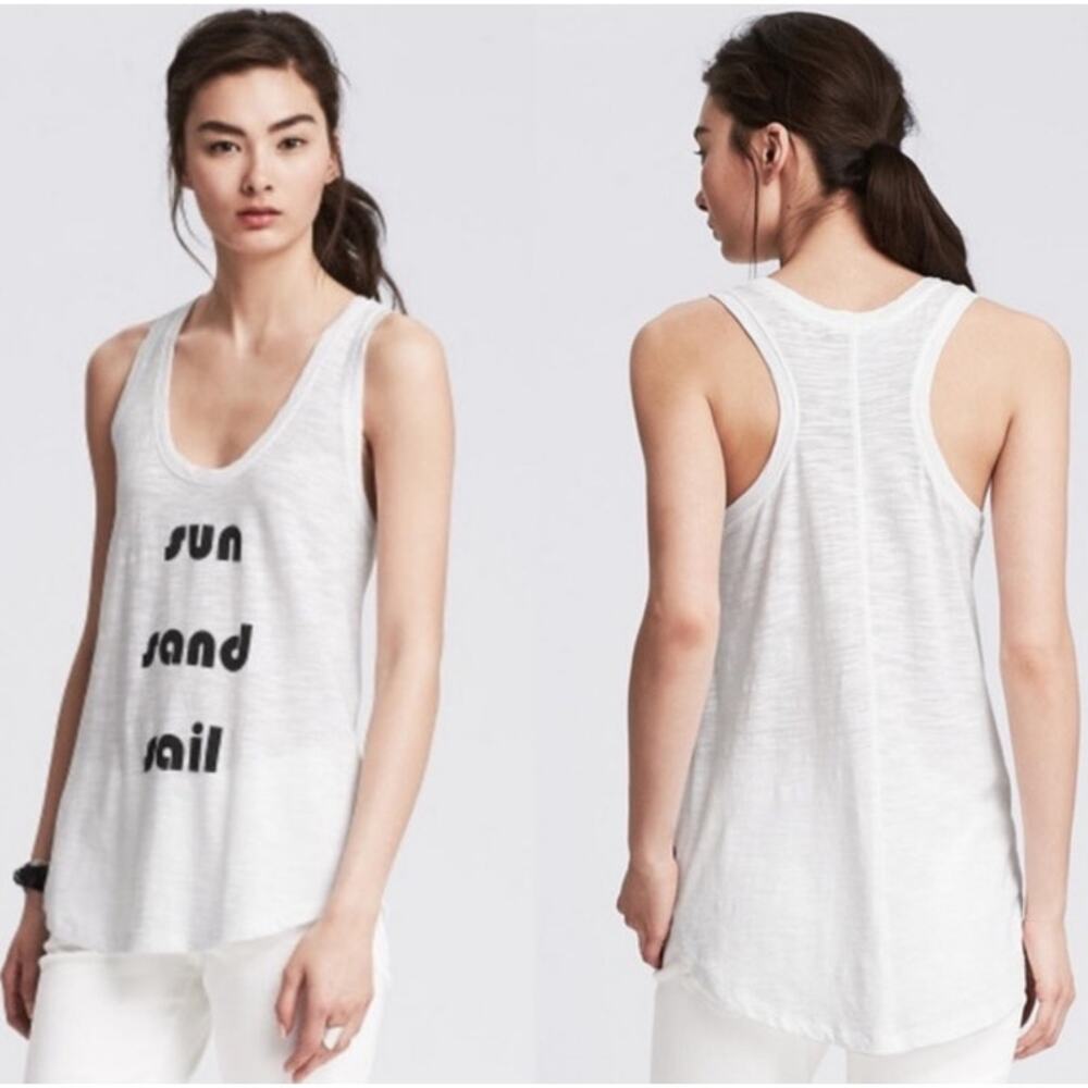 Banana Republic Womens Sun Sand Sail White Cotton Racerback Tank Top Large NEW